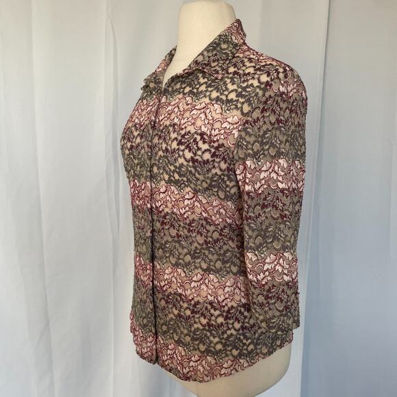 Y2K Top Womens Size XL Pink Striped Sheer Lace Stretch Fairy Whimsigoth Coquette - Picture 6 of 11